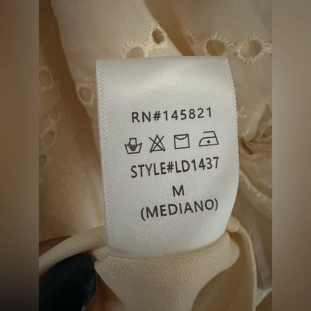 Listicle Cream Twist-Front Cutout Puff Sleeve Eyelet Midi Dress Size Medium